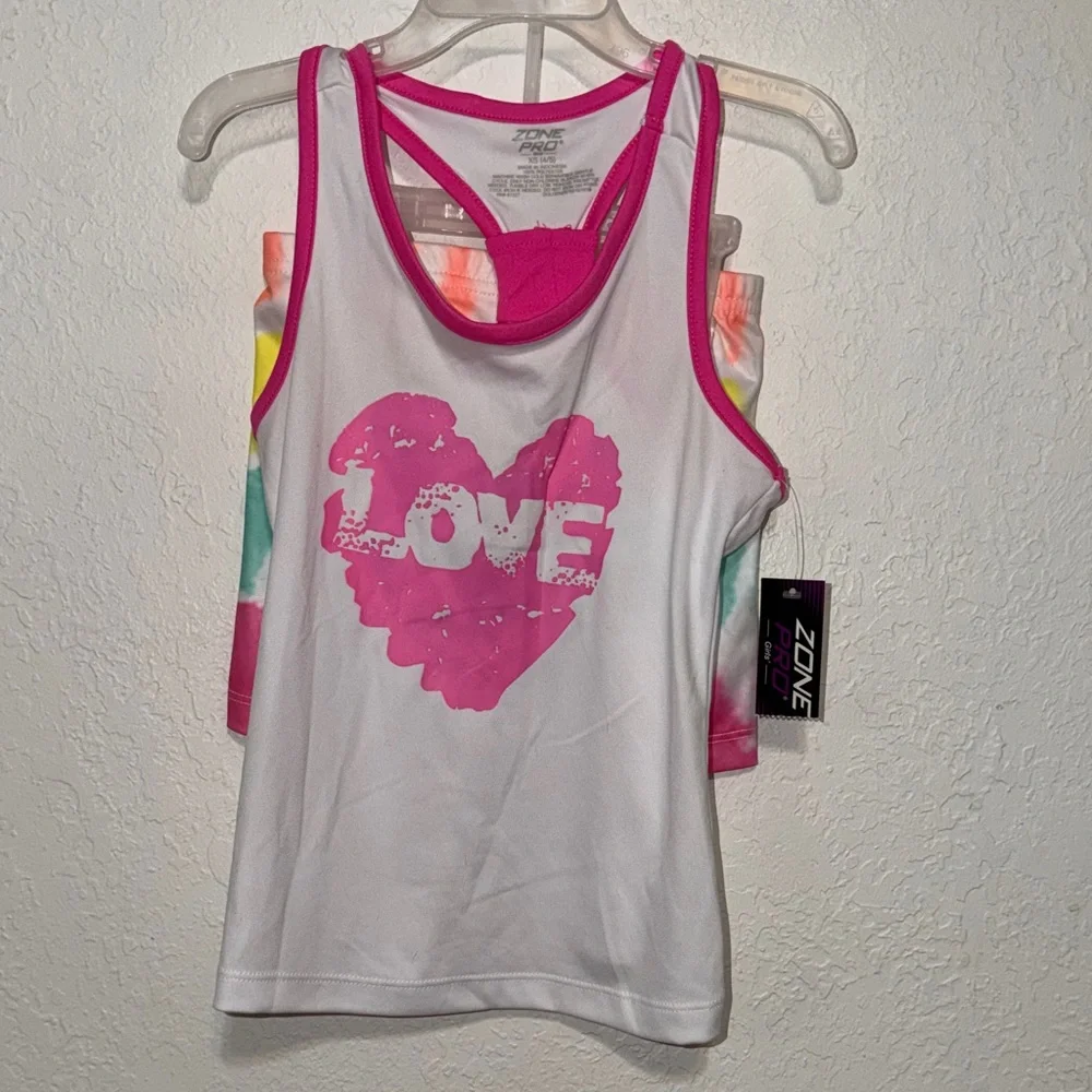 Zone Pro Pink and White‎ Heart Tank Top & Shorts LOVE XS 4/5